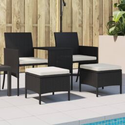 Berkfield Home Garden Sofa 2-Seater with Table & Stools Black Poly Rattan