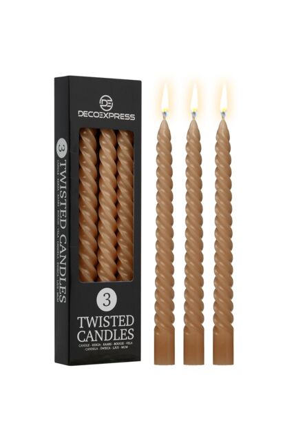 Deco Express Dinner Candles Pack of 3 Twisted Non Drip Spiral 6 hours Non Scented in Brown - image 1