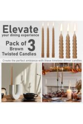 Deco Express Dinner Candles Pack of 3 Twisted Non Drip Spiral 6 hours Non Scented in Brown - thumbnail 4
