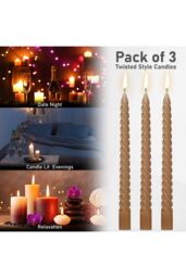 Deco Express Dinner Candles Pack of 3 Twisted Non Drip Spiral 6 hours Non Scented in Brown - thumbnail 6