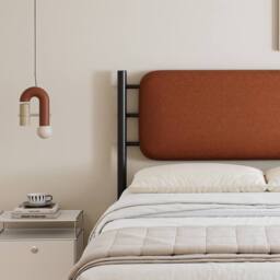 BTM Metal Bed with PU Upholstered Headboard, Black Iron Frame - Size: Double - thumbnail 9