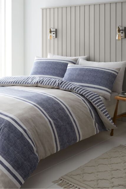 Catherine Lansfield 'Textured Banded Stripe' Duvet Cover Set in Blue - Size: King - image 1