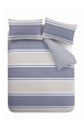Catherine Lansfield 'Textured Banded Stripe' Duvet Cover Set in Blue - Size: King - thumbnail 5