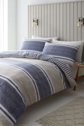 Catherine Lansfield 'Textured Banded Stripe' Duvet Cover Set in Blue - Size: King - thumbnail 1