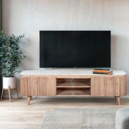 IH Design Bundi Natural Marble & Wood Large Tv Cabinet in Brown - thumbnail 6