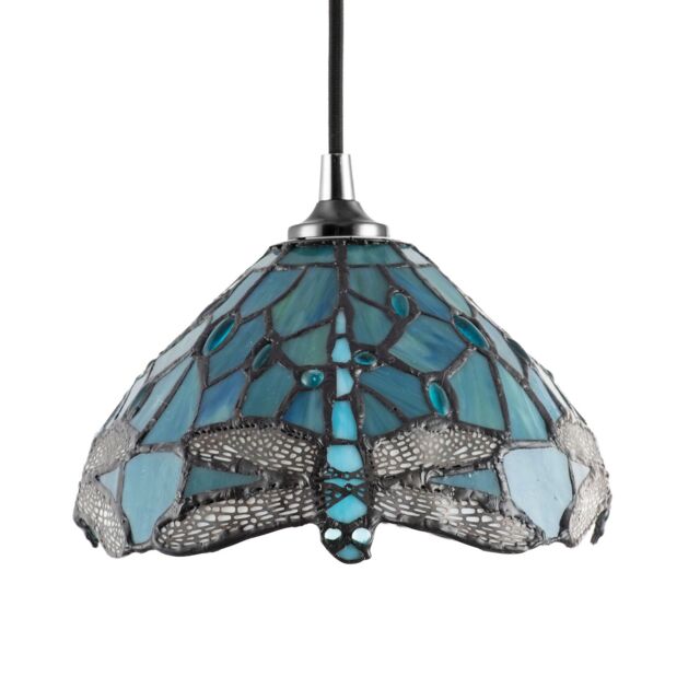 Happy Homewares Dragonfly Themed Stained Glass Tiffany Pendant Lighting Shade with Beads in Emerald - image 1