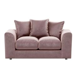 Furnishings For Less UK Brooklyn Plush Velvet Fibre Fabric 2 Seater Sofa Scatter Back in Pink