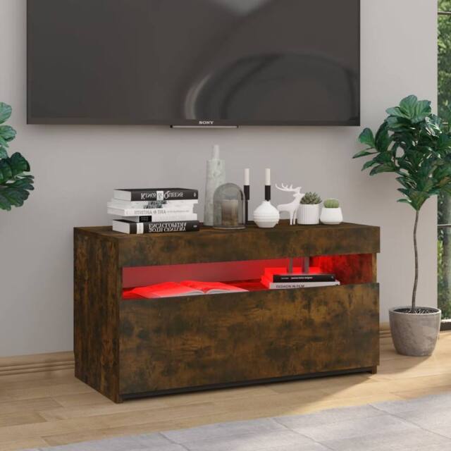 Berkfield Home TV Cabinet with LED Lights Smoked Oak 75x35x40 cm in Brown - Size: 75 x 35 x 40 cm - image 1