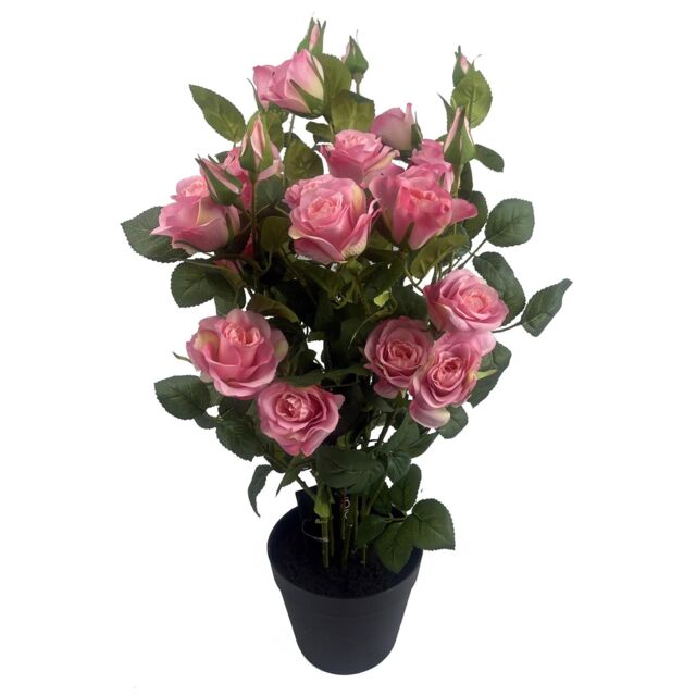 Leaf 60cm Artificial Premium Rose Bush Pink Silk Flowers & Leaves in Dark Pink - image 1