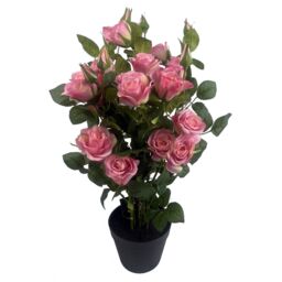 Leaf 60cm Artificial Premium Rose Bush Pink Silk Flowers & Leaves in Dark Pink - thumbnail 1
