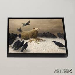 "Artery8 Schenck Anguish Sheep & Murder Of Crows Framed Canvas Wall Art Print in Brown - Size: W12"" x H16""" - thumbnail 2