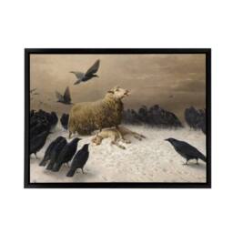 "Artery8 Schenck Anguish Sheep & Murder Of Crows Framed Canvas Wall Art Print in Brown - Size: W12"" x H16""" - thumbnail 1