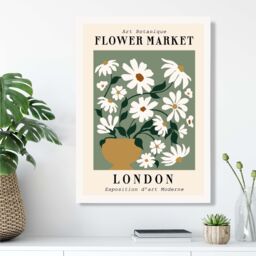 ARTZE London Green & White Flower Market Exhibition Framed Print SIZE: A4 with White Frame in Beige - thumbnail 2