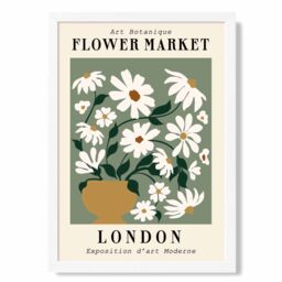 ARTZE London Green & White Flower Market Exhibition Framed Print SIZE: A4 with White Frame in Beige - thumbnail 1