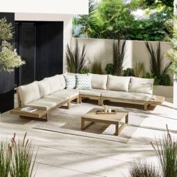 FurnitureboxUK Brisa Solid Wood 8 Seat Outdoor Sofa Set in Light Brown - thumbnail 3