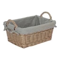 Red Hamper Wicker Antique Wash Finish Handled Grey Cotton Lined Storage Basket - Size: Medium - thumbnail 1