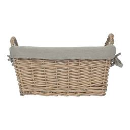 Red Hamper Wicker Antique Wash Finish Handled Grey Cotton Lined Storage Basket - Size: Medium - thumbnail 3