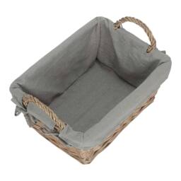 Red Hamper Wicker Antique Wash Finish Handled Grey Cotton Lined Storage Basket - Size: Medium - thumbnail 2