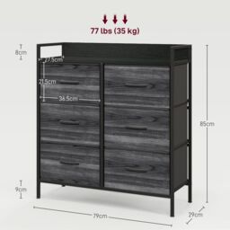 HOMCOM Bedroom Chest of Drawers 6 Drawer Dresser w/ Shelf, Black - thumbnail 3