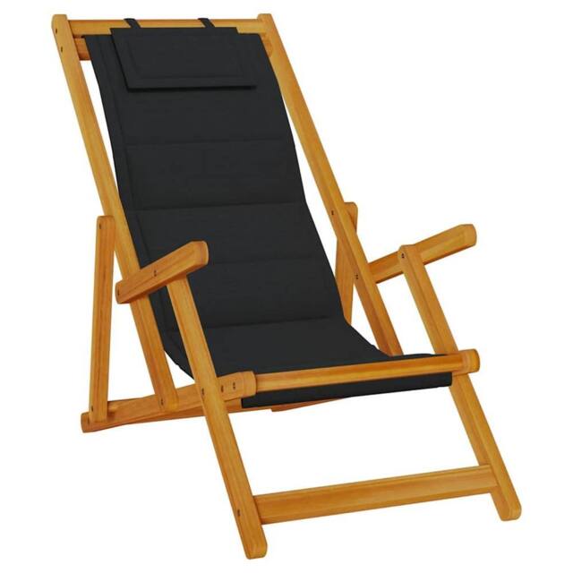 Berkfield Home Folding Beach Chair with Armrests Black Acacia Wood & Textilene - image 1