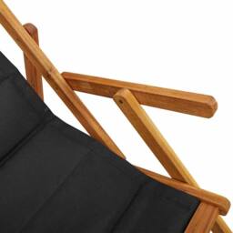 Berkfield Home Folding Beach Chair with Armrests Black Acacia Wood & Textilene - thumbnail 9