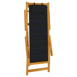 Berkfield Home Folding Beach Chair with Armrests Black Acacia Wood & Textilene - thumbnail 4
