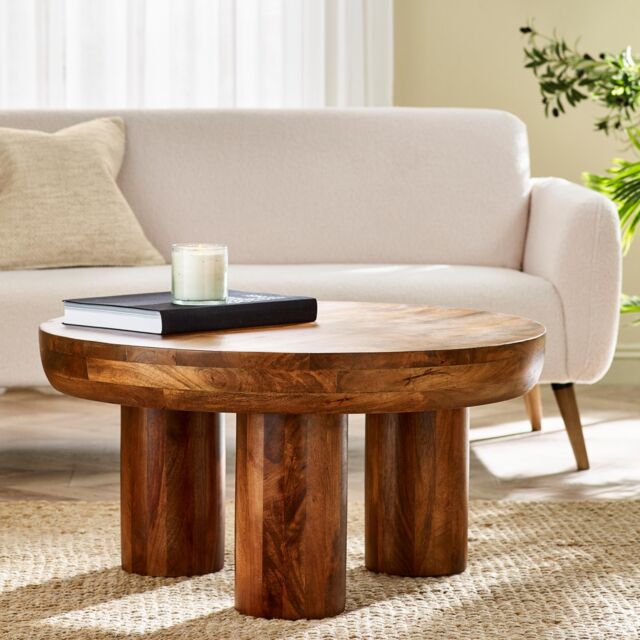 FurnitureboxUK Amy Round Solid Mango Wood Coffee Table in Brown - image 1