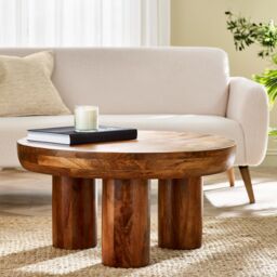 FurnitureboxUK Amy Round Solid Mango Wood Coffee Table in Brown