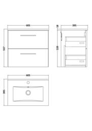 Balterley Bathroom 2 Soft Close Drawer Wall Hung Vanity Unit Basin, Grey, 440mm in Grey - thumbnail 2