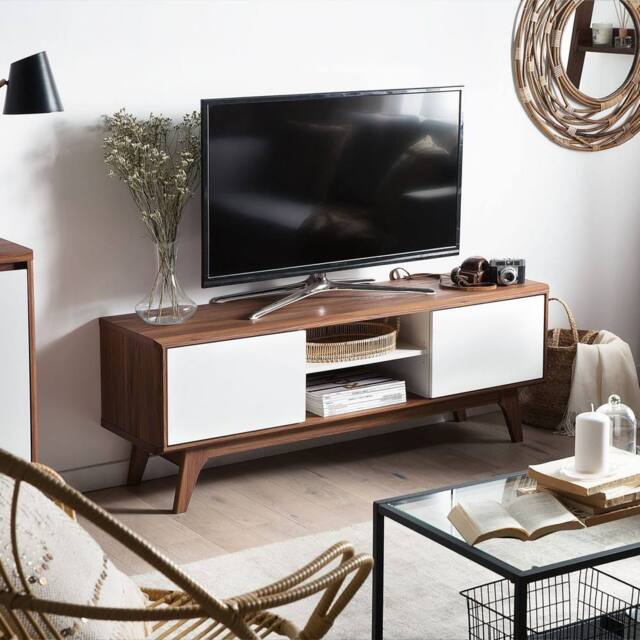 Wyld and Coco TV Stand Dark Brown and White with Cable Management - image 1