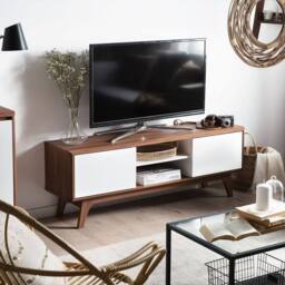 Wyld and Coco TV Stand Dark Brown and White with Cable Management - thumbnail 1
