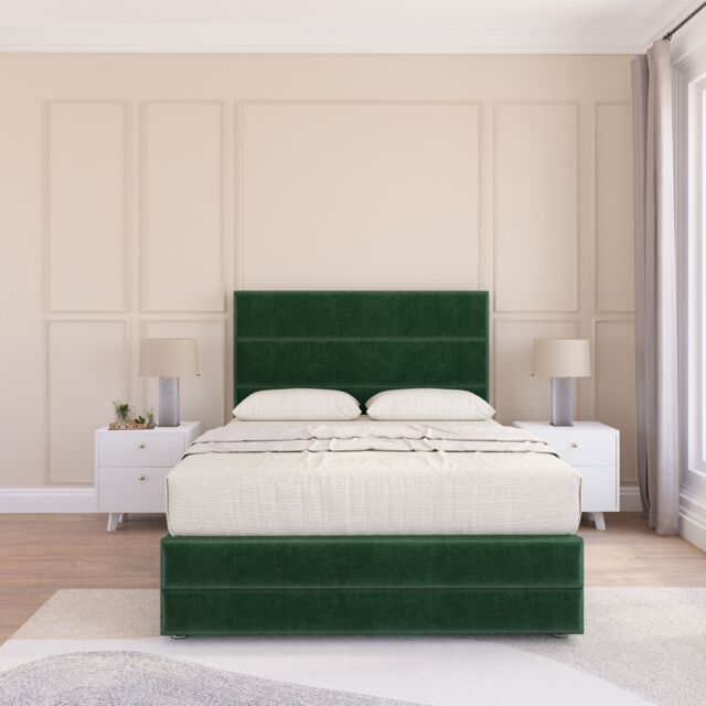 Sloomy Monaco Divan Bed Set With No drawers & Matching Footboard - Plush Velvet in Emerald - Size: Super King - image 1
