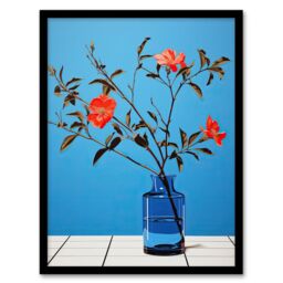 Wee Blue Coo Wall Art Print Elegant Simplicity Red Flowers Blue Vase Living Room Framed - Size: A4 - thumbnail 1