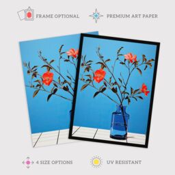 Wee Blue Coo Wall Art Print Elegant Simplicity Red Flowers Blue Vase Living Room Framed - Size: A4 - thumbnail 2