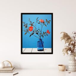 Wee Blue Coo Wall Art Print Elegant Simplicity Red Flowers Blue Vase Living Room Framed - Size: A4 - thumbnail 4