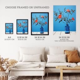 Wee Blue Coo Wall Art Print Elegant Simplicity Red Flowers Blue Vase Living Room Framed - Size: A4 - thumbnail 3