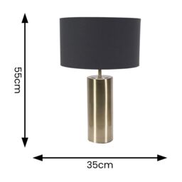 ValueLights Lexy Fabric Drum Shade with Antique Brass Dimmable Touch Table Lamp in Black - thumbnail 6