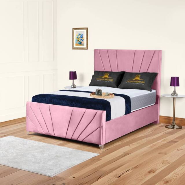 UK Bed Furniture Sunrise Slatted Base Upholstered Bed with 48 Inch Headboard in Pink - Size: Single - image 1