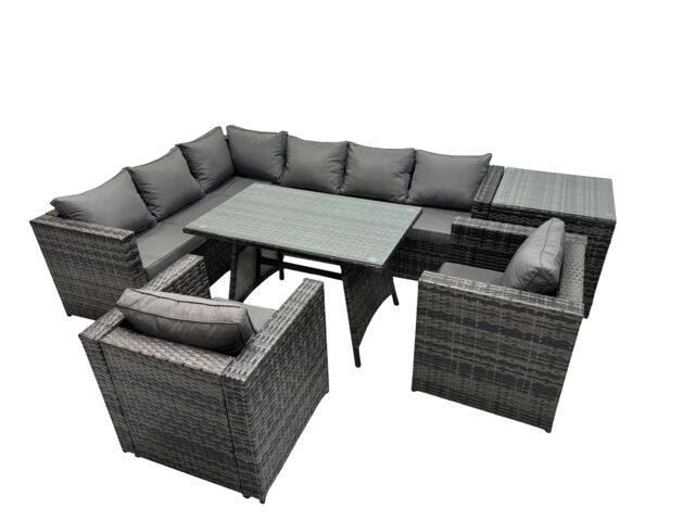 Fimous 8-seater Outdoor PE Rattan Sofa Set with with 2 Chair Side Table in Dark Grey