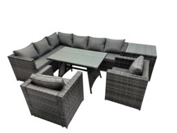 Fimous 8-seater Outdoor PE Rattan Sofa Set with with 2 Chair Side Table in Dark Grey - thumbnail 1