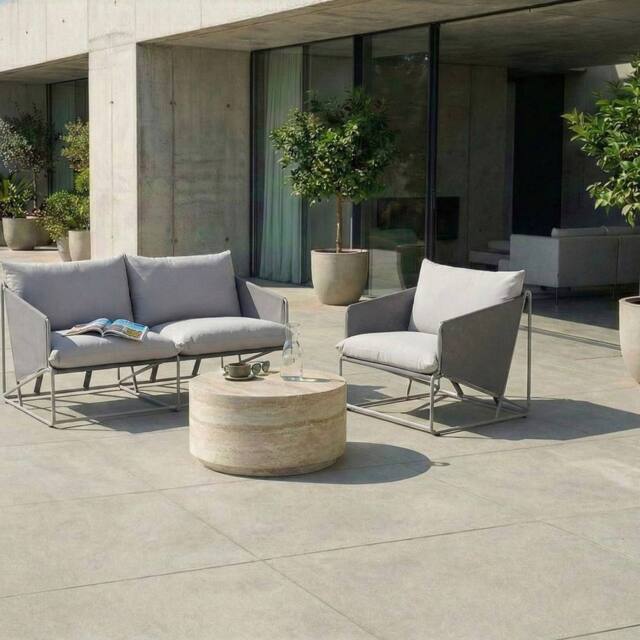 Wyld and Coco Low 2 Seater Sofa and Armchair Set Grey Galvanised Steel Waterproof - image 1