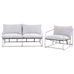Wyld and Coco Low 2 Seater Sofa and Armchair Set Grey Galvanised Steel Waterproof - thumbnail 4