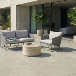 Wyld and Coco Low 2 Seater Sofa and Armchair Set Grey Galvanised Steel Waterproof - thumbnail 1