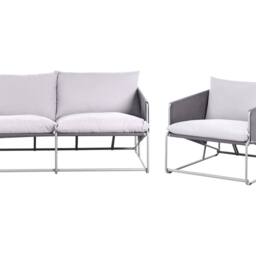Wyld and Coco Low 2 Seater Sofa and Armchair Set Grey Galvanised Steel Waterproof - thumbnail 2