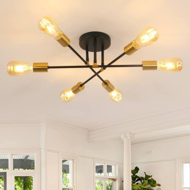 COMELY Sputnik Ceiling Light, 6 Lights E27 Vintage Black & Gold Flush Mount - image 1