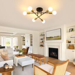COMELY Sputnik Ceiling Light, 6 Lights E27 Vintage Black & Gold Flush Mount - thumbnail 2