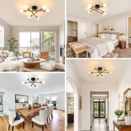 COMELY Sputnik Ceiling Light, 6 Lights E27 Vintage Black & Gold Flush Mount - thumbnail 5