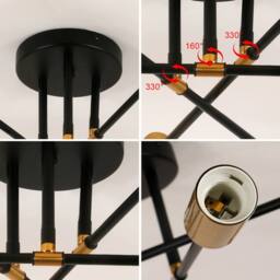 COMELY Sputnik Ceiling Light, 6 Lights E27 Vintage Black & Gold Flush Mount - thumbnail 8