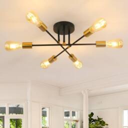 COMELY Sputnik Ceiling Light, 6 Lights E27 Vintage Black & Gold Flush Mount - thumbnail 1