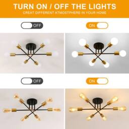 COMELY Sputnik Ceiling Light, 6 Lights E27 Vintage Black & Gold Flush Mount - thumbnail 6